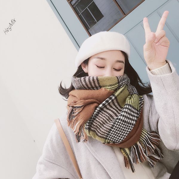 

long necked and heavy plaid shawl for women klwe, Blue;gray