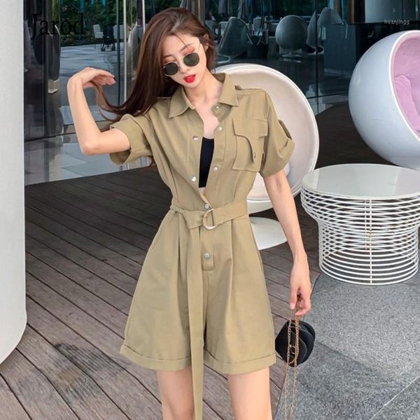 

summer romper 2020 new women short sleeve single breasted playsuits bodysuits woman slim belt bandage jumpsuits femme1, Black;white