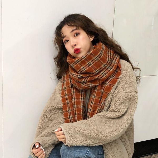 

korean dongdamen plaid scarf for women in autumn and winter, Blue;gray