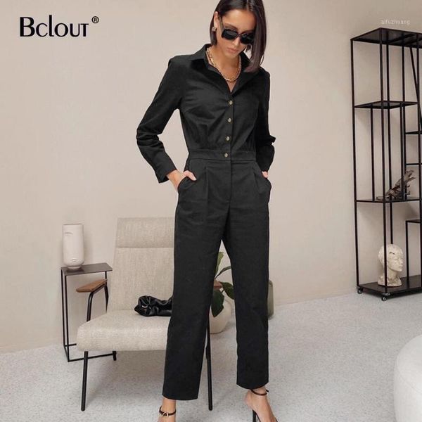 

bclout black fashion turn down collar chic women rompers backless high street solid jumpsuits autumn 2021 cotton clothing1, Black;white
