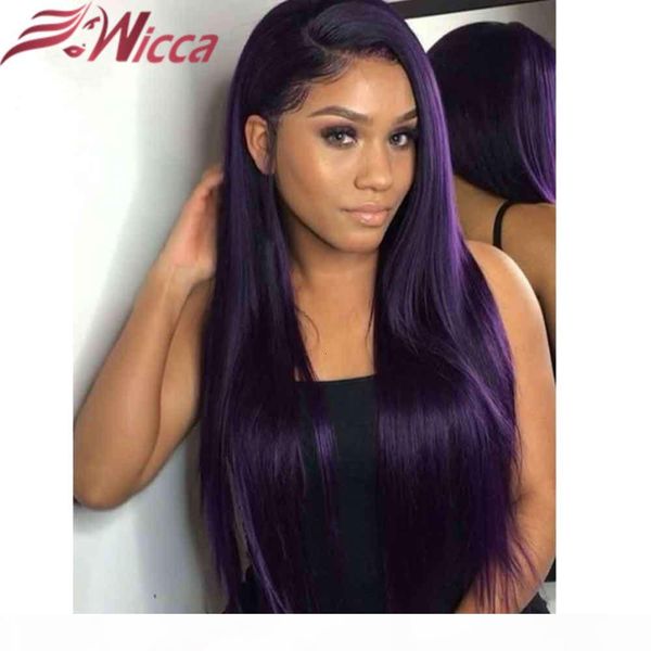 

1b frontal wig 180% density colored ombre purple front human hair for women preplucked remy lace wigs, Black;brown