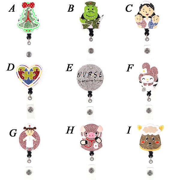 1pc /5pcs /10pcs carino strass albero di natale animale forma di coniglio Badge Reel ID porta badge retrattile per infermiere medico studente ospedaliero