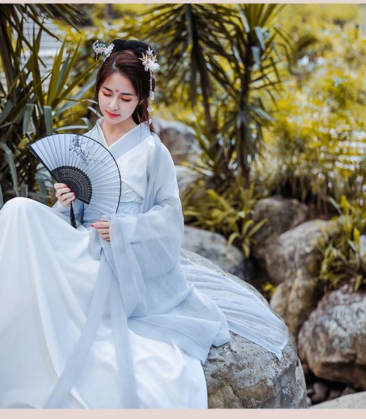 

hanfu female genuine original summer fairy student cabbage genuine waist skirt costume cosplay dress daily dress, Black;red