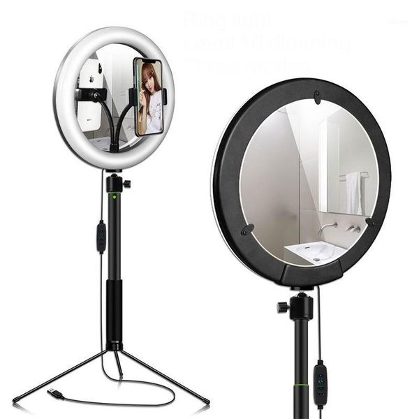 

flash heads 10inch pography led selfie ring light with tripod stand phone holder makeup mirror lamp for youtube video live streaming1
