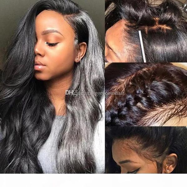 

malaysian human hair silk lace front wig body wave full lace human hair wig with baby hair glueless lace wig for women, Black;brown