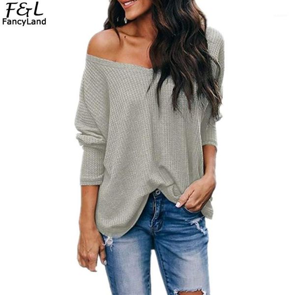 

women sweaters casual pullover v-neck long sleeve solid color autumn winter off shoulder plus size feminino sweater 1, White;black