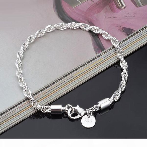 

4mm 925 sterling silver twist rope chain k fashion chains for men women wedding party bracelet jewelry diy accessories 8lsai, Black