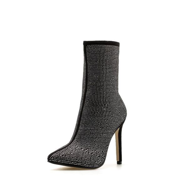 

goxpacer autumn women boots casual boots rhinestone pointed toe thin heels fashion ankle shoes women crystal new ing, Black