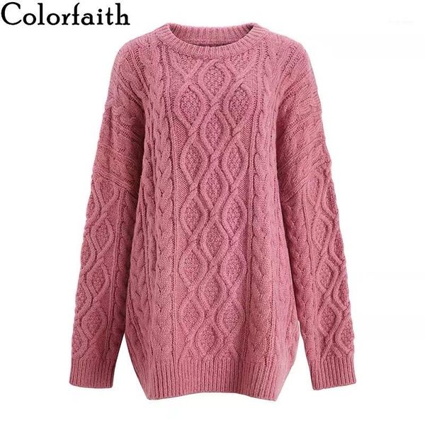 

colorfaith new 2019 fall winter women's sweaters loose knitting korean style pullovers solid multi colors vintage sw83571, White;black