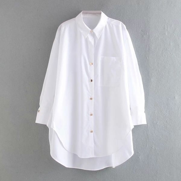 

2021 new women white button up shirts woman summer fashion casual sleeve asymmetric hem oversized ladies long blouse e1vr