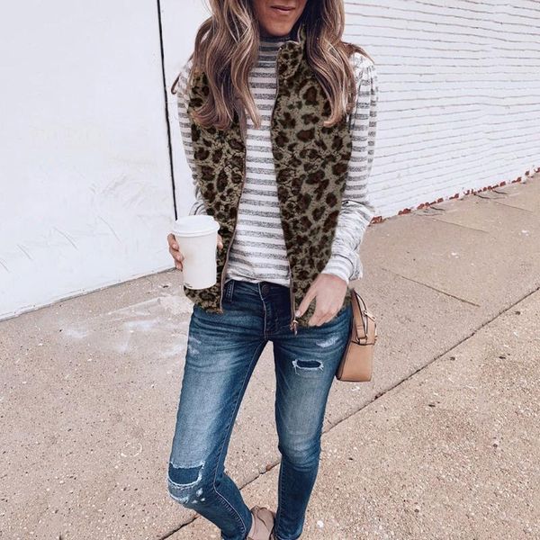 

hooodies winter fashion leopard print women faux fur gilet vest sleeveless waistcoat warmer jacket coat outwear hoooded mujer #, Black;white