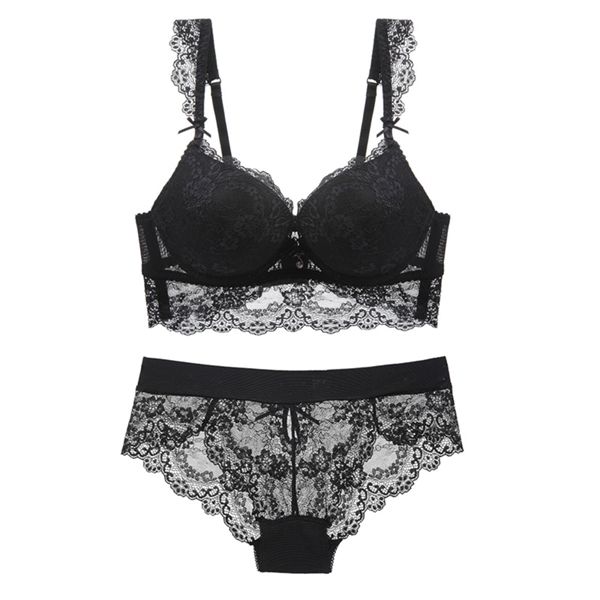 

women's underwear lace thin upper lower thick gather ladies comfortable breathable and supportive bra setwt057 c1211, Black;white