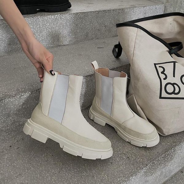 

2020 winter fashion platform boots for women chunky ankle boots women brand slip on leather woman round toe shoes black