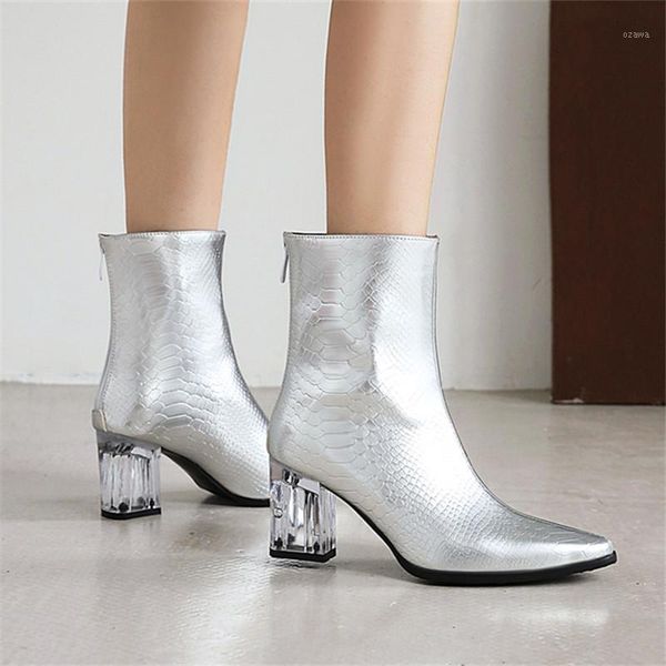 

boots 2021fashion women ankle square head high heel stiletto gold silver black1, Black