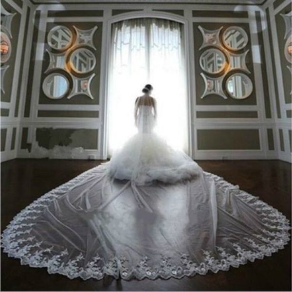 

new fashion cathedral length bridal veils with appliques edge long wedding veil vestido de noiva dress accessories, Black