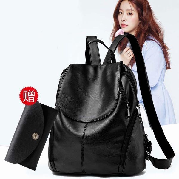 

backpack shoulder bag leisure large capacity soft leather female student1