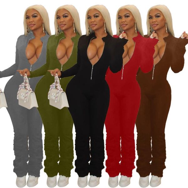 

2020 winter women's solid color pleated zipper sleeve jumpsuit yx9255, Black;white