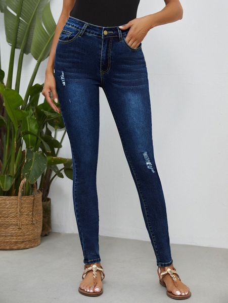 

high waist ripped skinny jeans r0qj#, Blue