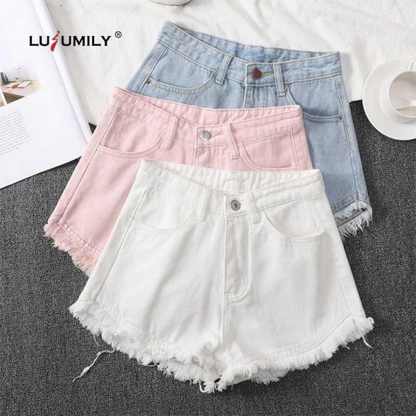 

lusumily summer vintage loose pink denim shorts women casual female short jeans girl short pants high waist wide leg, Blue