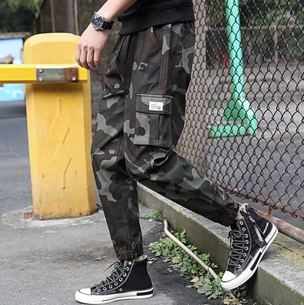 

2020 new mens joggers pants autumn camo cargo pants men jogger harem camouflage streetwear pockets trousers w11551, Black