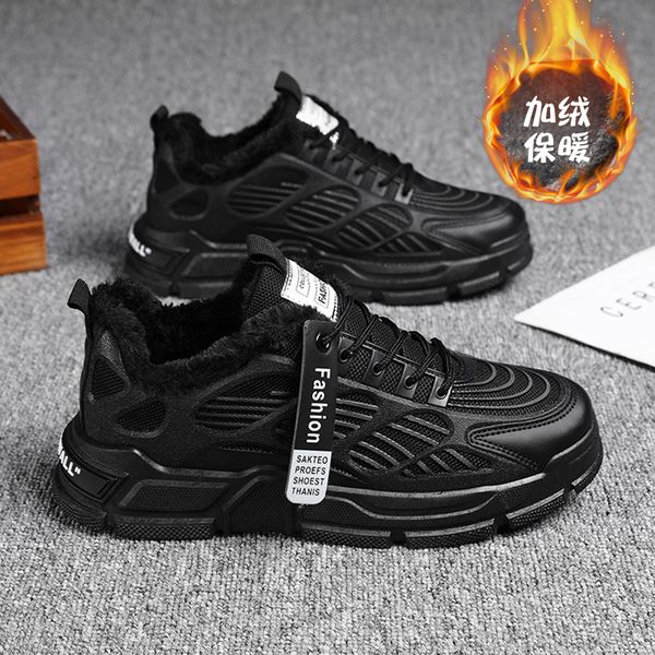 

man 2020 new winter plush warm student sports leisure ins super dad all black fashion shoes