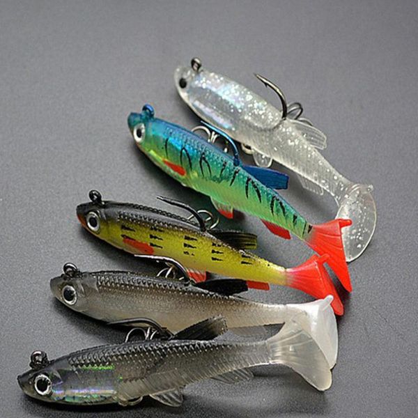 

gobygo 1pcs 14g/80mm soft fishing lures sile lead head fish lifelike wobbler worm t-tail shad bait bass carp jigging jllunv