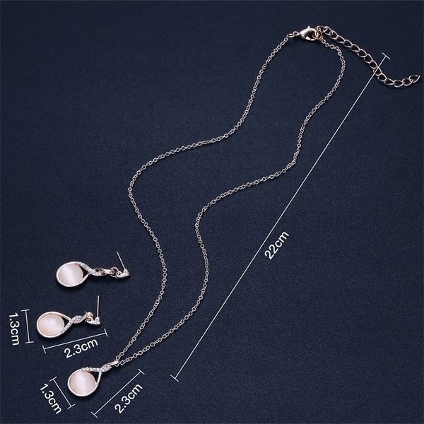 

tshou99 fashion zircon pink round crystal opal bridal necklace earrings jewelry two piece set 201222, Slivery;crystal
