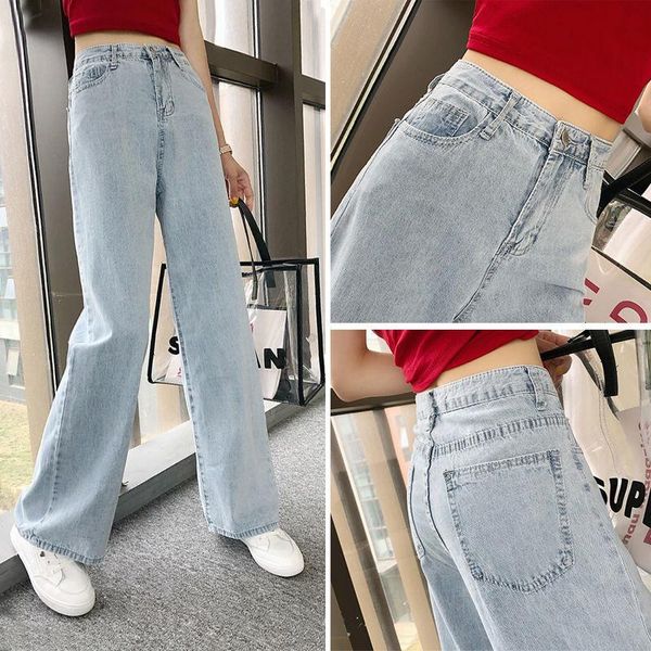 

women's jeans denim pants 2021 korean-style high-waist slim girls elastic large wide-leg stall, Blue