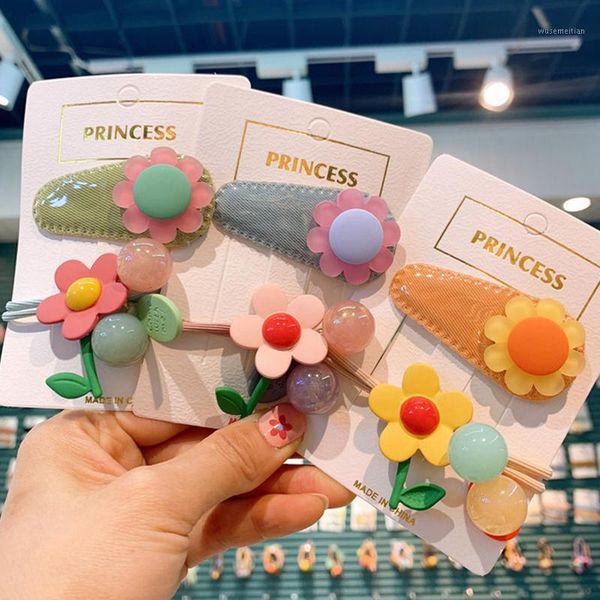 

2pcs/set new girls flower hair clip elastic hair scrunchie headbands headwear set acrylic daisy hairpins accessories female1, Slivery;white
