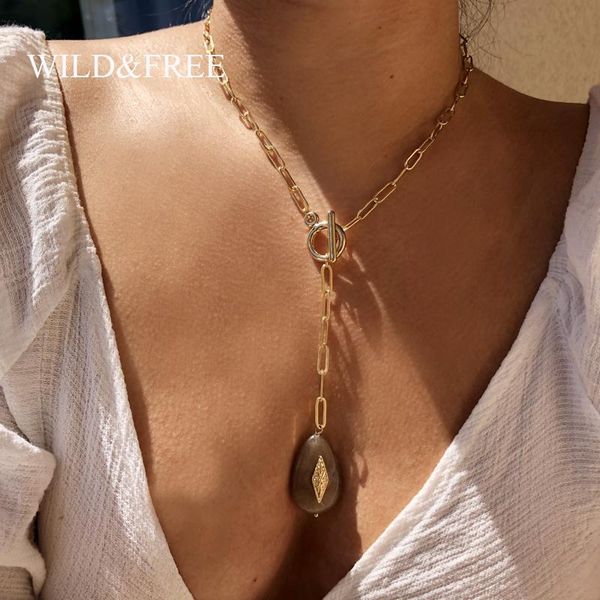 

wild&punk gold toggle chain cross necklace for women big stone long pendant necklaces jewelry gift, Silver