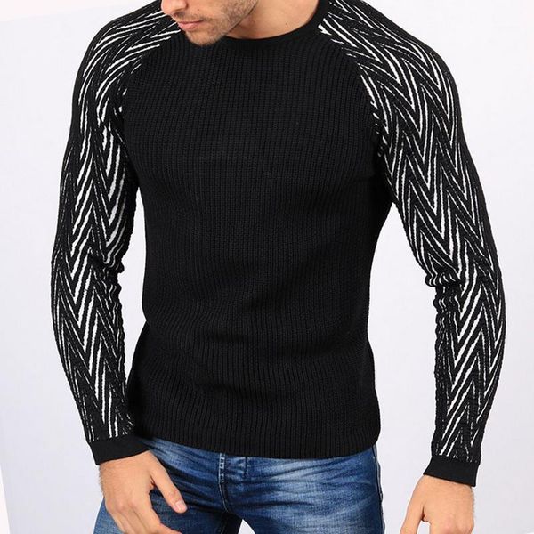 

fashion patchwork men knitted sweaters slim o neck pull knitwear autumn clothes casual tricot soft pullovers sweater homme1, White;black