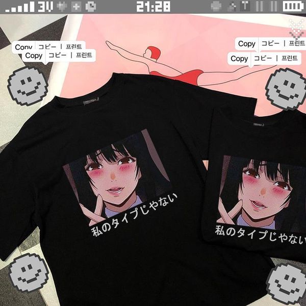 

japan jabami kakegurui sweet girls short-sleeves summer casual harajuku women harajuku cute yumeko anime vintage t-shirts, White