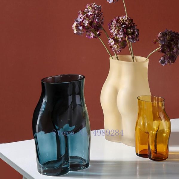 

creativity glass vase abstract body art character sculpture transparent flower vase flower arrangement modern home decoration