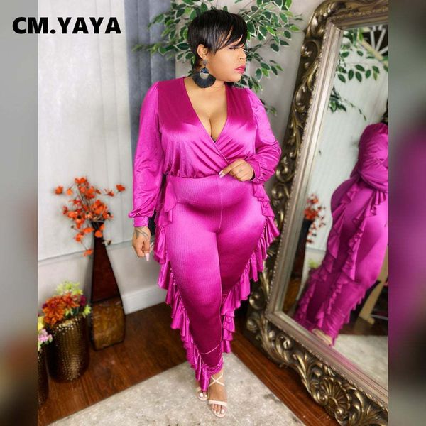 

plus size xl-5xl ruffles full sleeve womens jumpsuit casual v-neck skinny elastic solid full length one piece outfit, Black;white