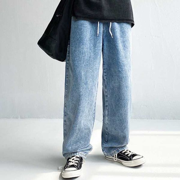

men's jeans straight 2021 autumn and winter loose mopping pants fashion all-match solid color trousers, Blue