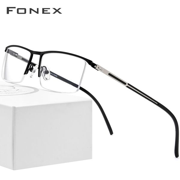 

fonex alloy prescription glasses ultralight half rim square myopia eyeglasses frame men 2019 new optical screwless eyewear 9857 t200428, Silver