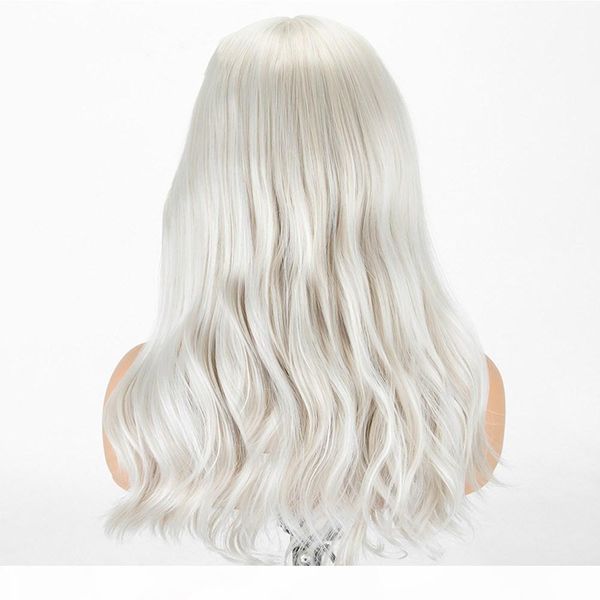 

platinum blonde long wavy synthetic lace front wigs for women heat resistant fiber hair middle part halloween cosplay wigs, Black