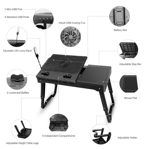 

foldable laptable tray desk tablet desk stand bed sofa couchw/cooling fan
