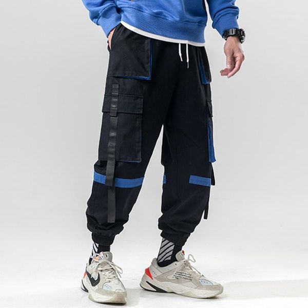 

men's trousers multi-pocket fashion jogging sweatpants 2019 spring autumn streetwear cotton men cargo pants hk1301, Black