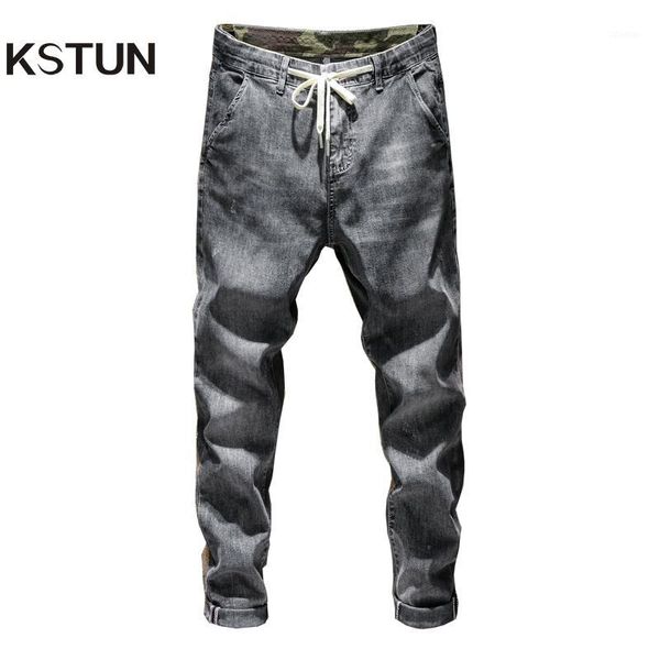 

men's jeans kstun mens grey elasticity thin harem drawstring relaxed tapered denim pants casual joggers streetwear male trousers1, Blue