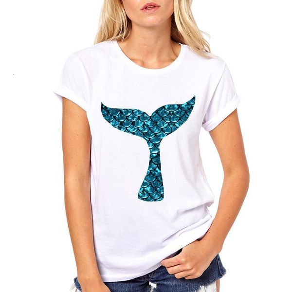 

летние последние женщины бренд одежда одежда хвост печать футболка с коротким рукавом русалка хвост футболка homme белые топы тройники, White