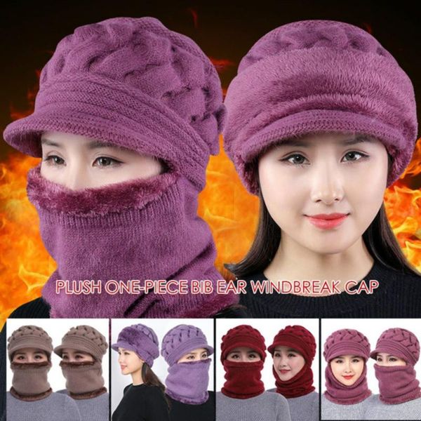 

cycling caps & masks female neck warmer autumn winter beanies hats mask women hat knitted scarf set beanie ski woman, Black