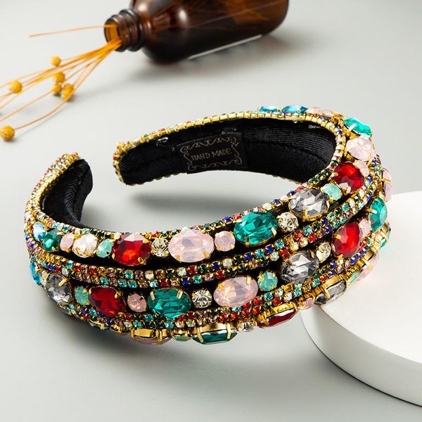

baroque exquisite sponge headband with rhinestone colored diamond pearl hair accessories fashion luxury catwalk wide edge headband, Slivery;white
