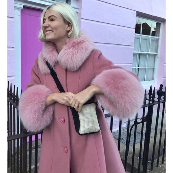 

katara fashion sweet faux fur collar wool coats women elegant solid long jackets women single breasted coats ladies1, Black