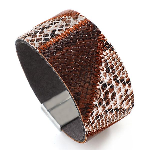

2020 snakeskin pattern genuine leather bracelets for women 2020 fashion charm wide wrap snake bracelet female party jewelry, Golden;silver