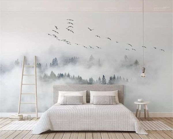 

yisl custom wallpaper p wall mural wallpaper of bird pine forest clouds wall papel de parede 3d papier peint1