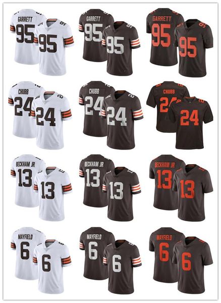 

men women youth cleveland browns 13 odell beckham jr 24 nick chubb 6 baker mayfield 95 myles garrett white football jerseys, Black;red