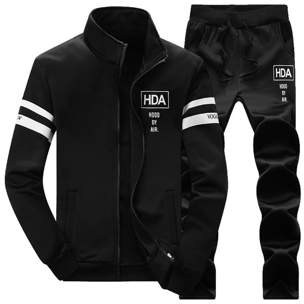 

men tracksuit cotton gyms suit sportswear two piece sets all fleece thick hoodie trousers high street jackets sets clothing 201210, Gray