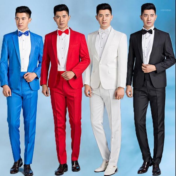 

spring mens groom wedding dress men suit set costume homme male suits terno masculino singer stage red white black blue grey1