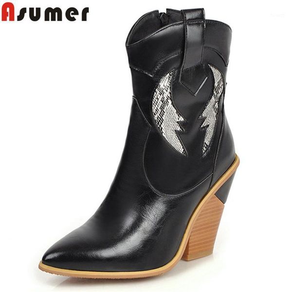 

asumer large size 34-46 fashion ankle boots pointed toe zip wedges boots high heels shoes ladies autumn winter women 20201, Black